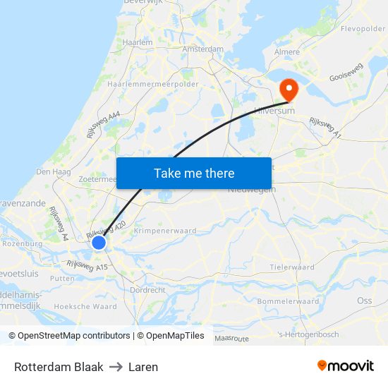 Rotterdam Blaak to Laren map