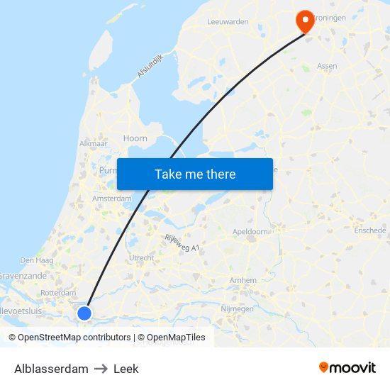 Alblasserdam to Leek map