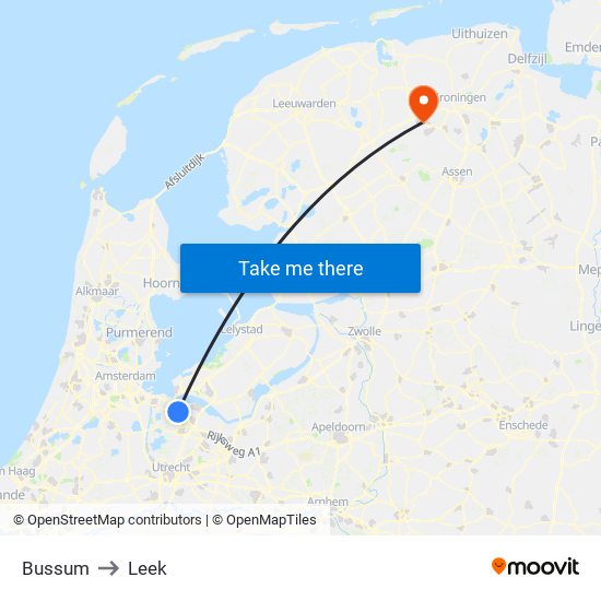 Bussum to Leek map