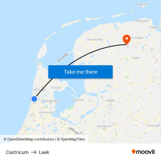 Castricum to Leek map