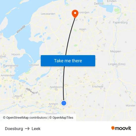 Doesburg to Leek map