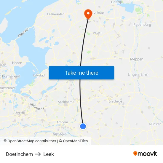 Doetinchem to Leek map