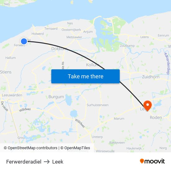 Ferwerderadiel to Leek map