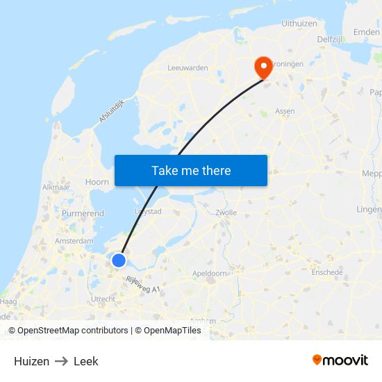 Huizen to Leek map