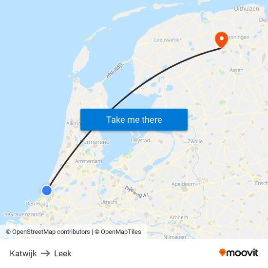 Katwijk to Leek map