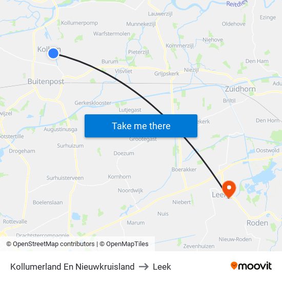 Kollumerland En Nieuwkruisland to Leek map