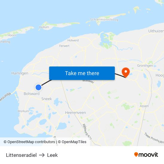 Littenseradiel to Leek map