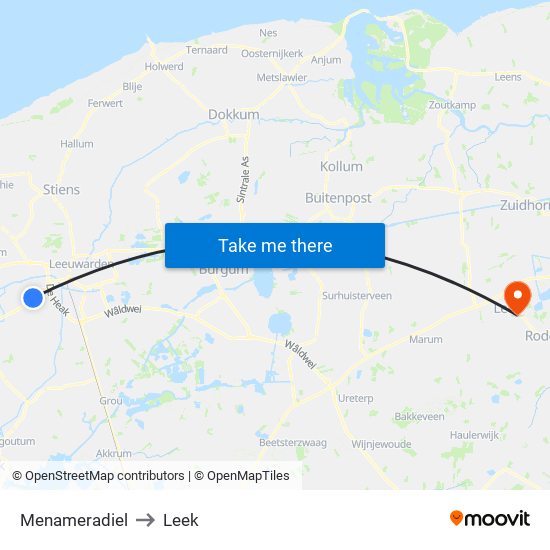 Menameradiel to Leek map
