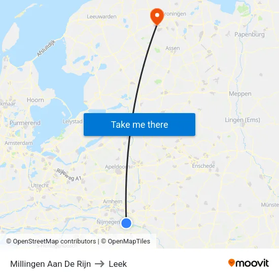 Millingen Aan De Rijn to Leek map