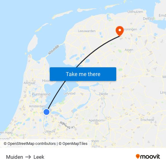 Muiden to Leek map