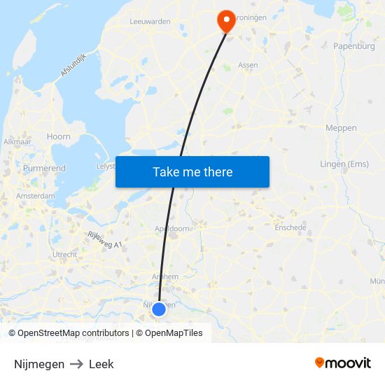 Nijmegen to Leek map