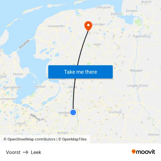 Voorst to Leek map