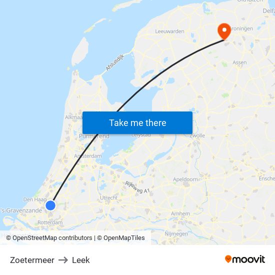 Zoetermeer to Leek map