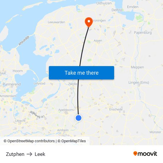 Zutphen to Leek map