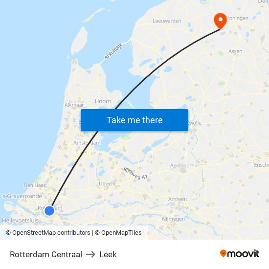 Rotterdam Centraal to Leek map