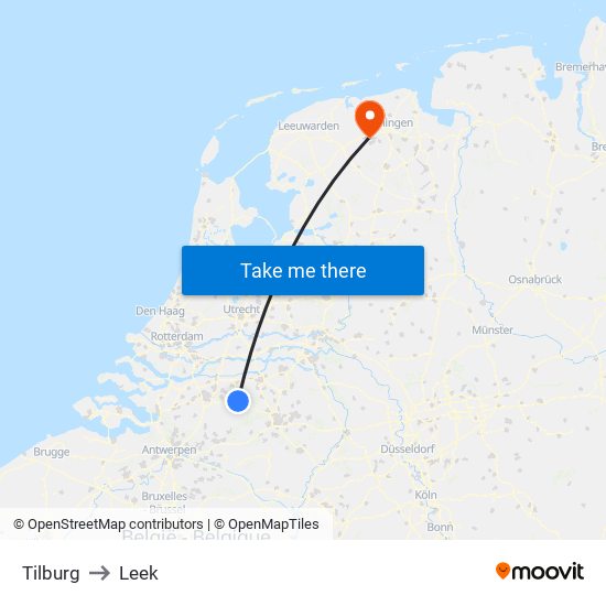 Tilburg to Leek map