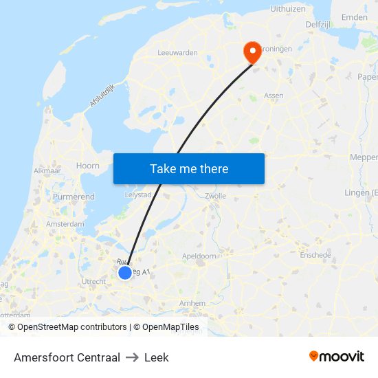 Amersfoort Centraal to Leek map