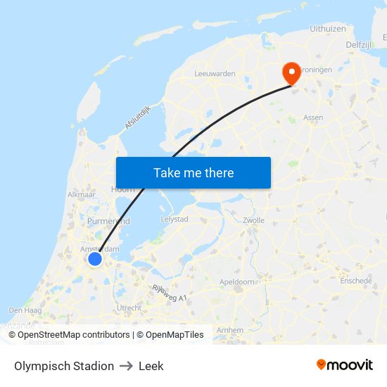 Olympisch Stadion to Leek map