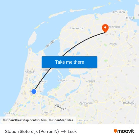 Station Sloterdijk (Perron N) to Leek map
