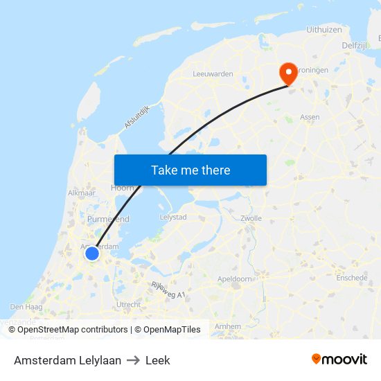 Amsterdam Lelylaan to Leek map