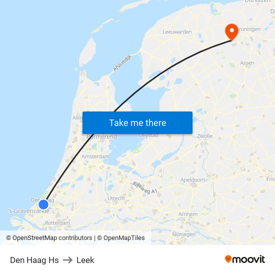 Den Haag Hs to Leek map