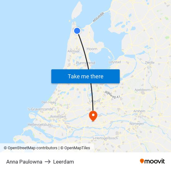 Anna Paulowna to Leerdam map