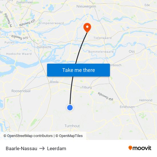 Baarle-Nassau to Leerdam map