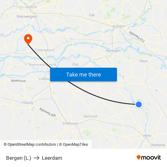 Bergen (L.) to Leerdam map