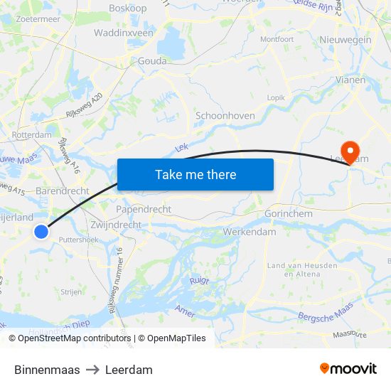 Binnenmaas to Leerdam map