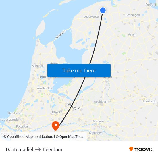 Dantumadiel to Leerdam map