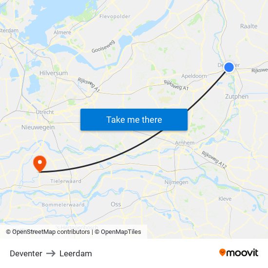 Deventer to Leerdam map