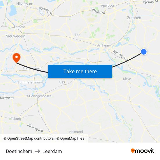 Doetinchem to Leerdam map