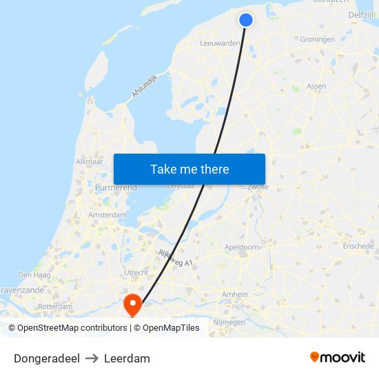 Dongeradeel to Leerdam map
