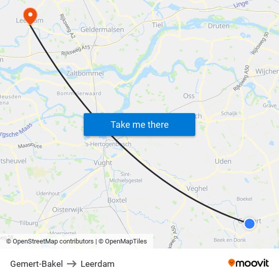 Gemert-Bakel to Leerdam map