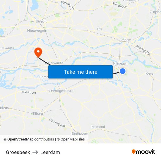 Groesbeek to Leerdam map