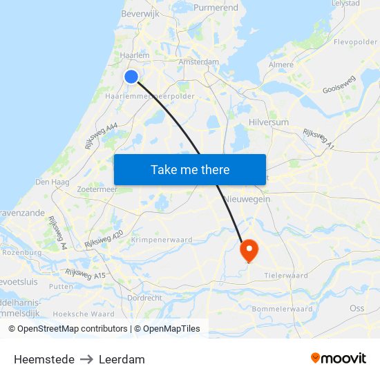 Heemstede to Leerdam map