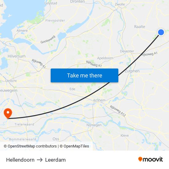 Hellendoorn to Leerdam map