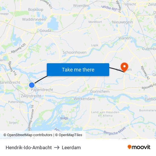 Hendrik-Ido-Ambacht to Leerdam map