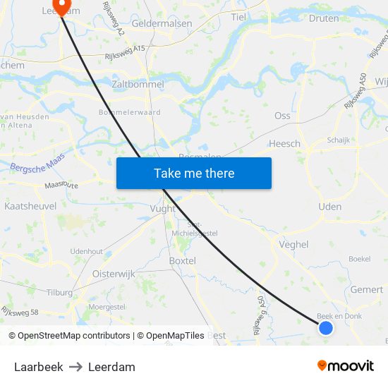 Laarbeek to Leerdam map