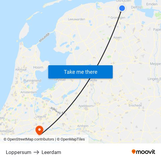 Loppersum to Leerdam map