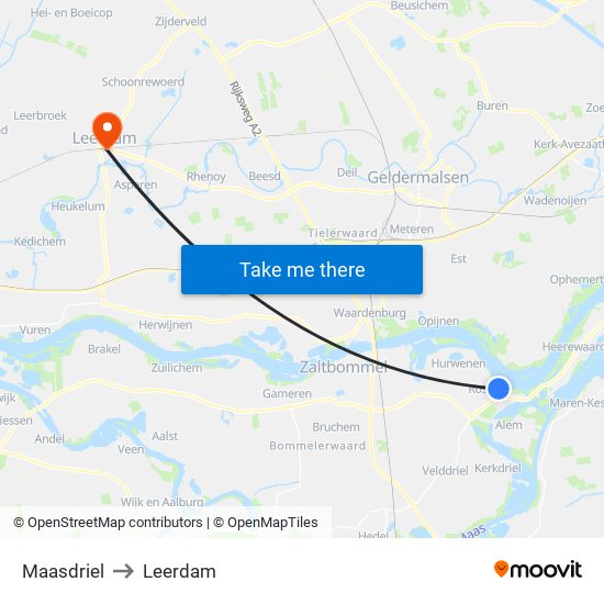 Maasdriel to Leerdam map