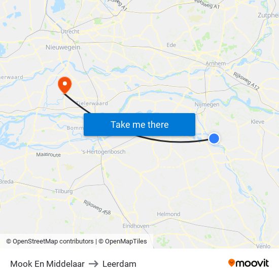 Mook En Middelaar to Leerdam map