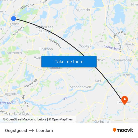 Oegstgeest to Leerdam map