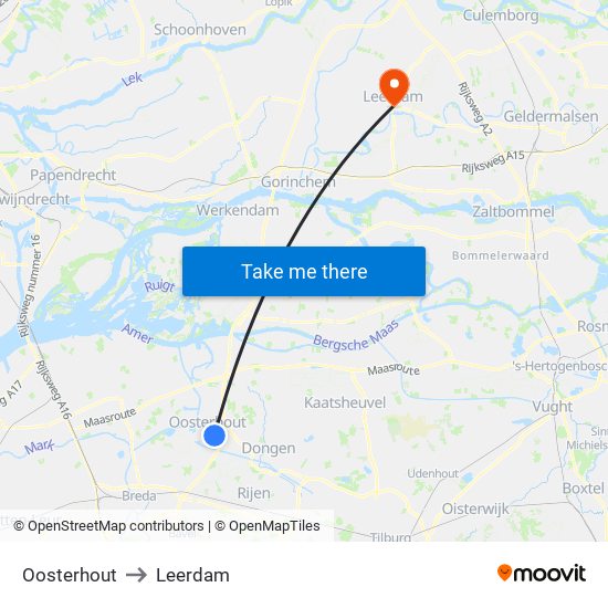 Oosterhout to Leerdam map