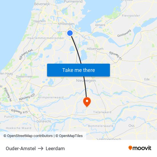 Ouder-Amstel to Leerdam map