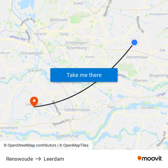 Renswoude to Leerdam map