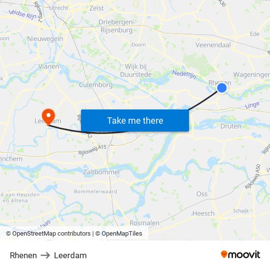 Rhenen to Leerdam map