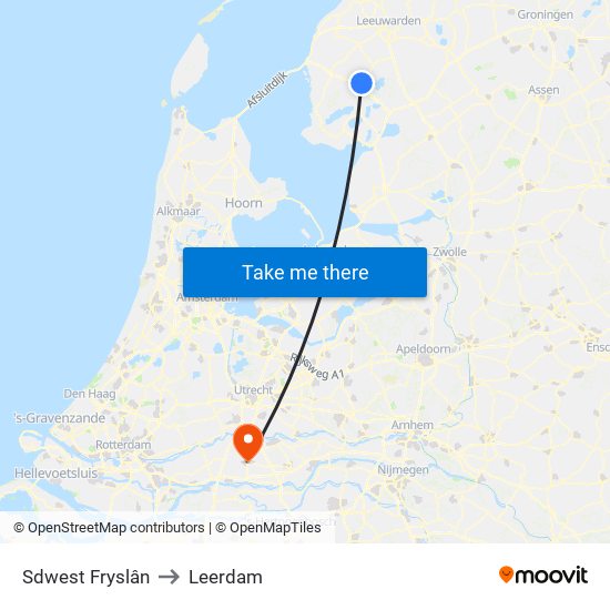 Sdwest Fryslân to Leerdam map