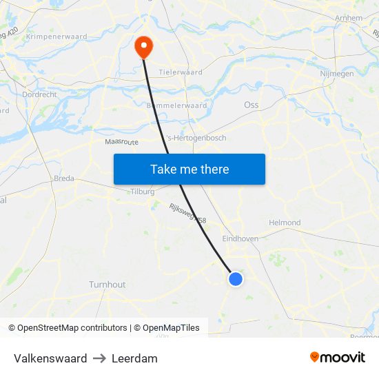 Valkenswaard to Leerdam map