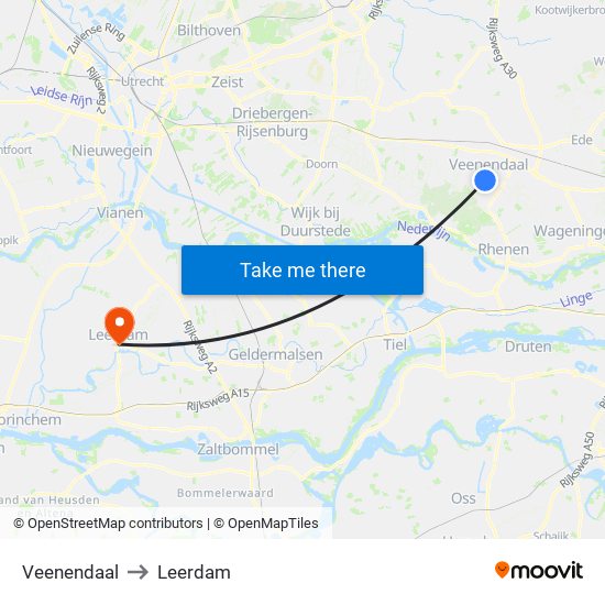 Veenendaal to Leerdam map